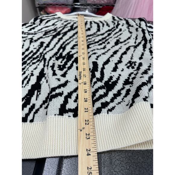 Haute Hippie Pullover Sweater Crewneck #animalcore Knit Cream Black Size M/L - Picture 5 of 7